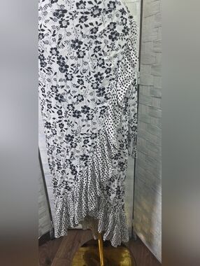 Maurices Black and White Asymmetrical Floral Ruffle Skirt